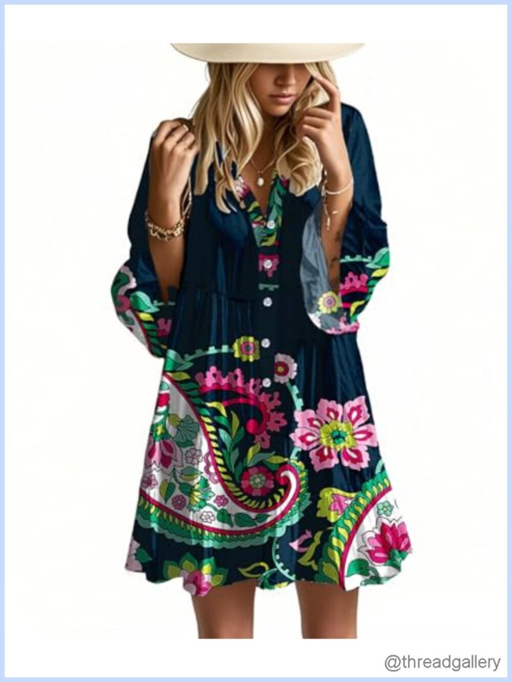 Opemiby Summer Babydoll Dress Women Flowy Bell Sleeve V Neck Tiered Boho Mini